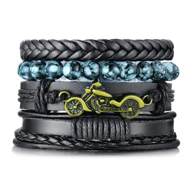3-4Pc/Set Bohemian Leather Band Unisex Vintage Poker Bracelet
