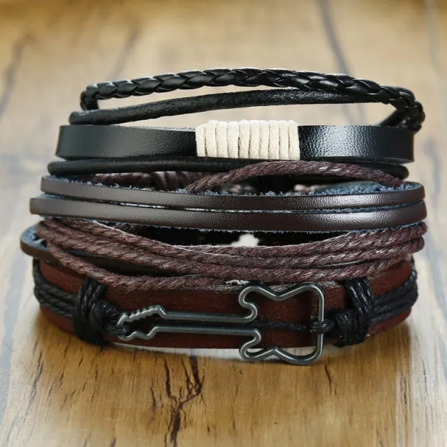 3-4Pc/Set Bohemian Leather Band Unisex Vintage Poker Bracelet
