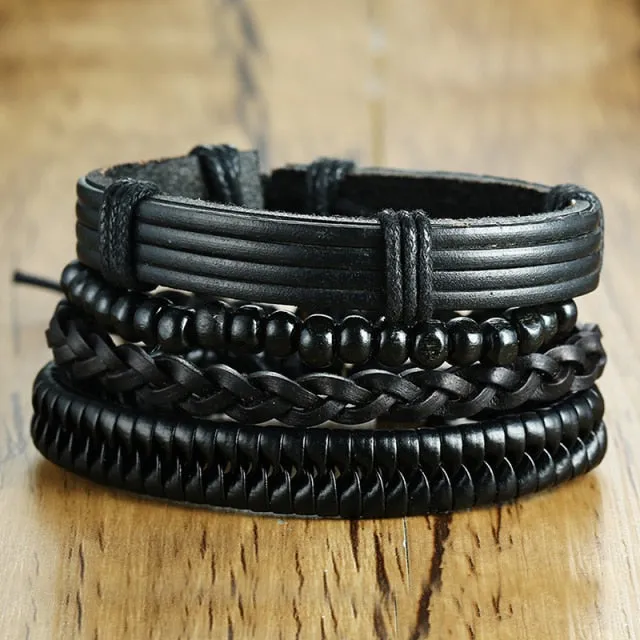3-4Pc/Set Bohemian Leather Band Unisex Vintage Poker Bracelet