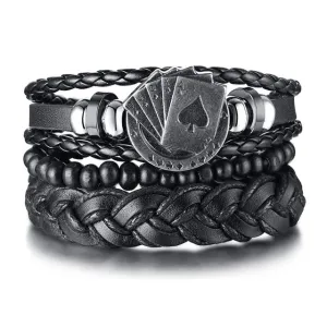 3-4Pc/Set Bohemian Leather Band Unisex Vintage Poker Bracelet