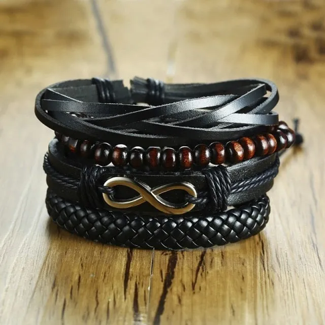 3-4Pc/Set Bohemian Leather Band Unisex Vintage Poker Bracelet