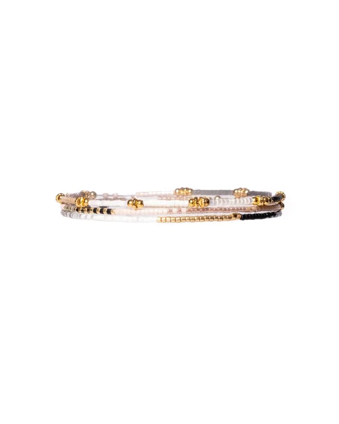 3 Miyuki Beaded Stretch Bracelets - Black   Pink   White
