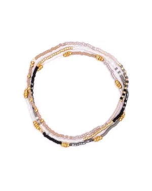 3 Miyuki Beaded Stretch Bracelets - Black   Pink   White