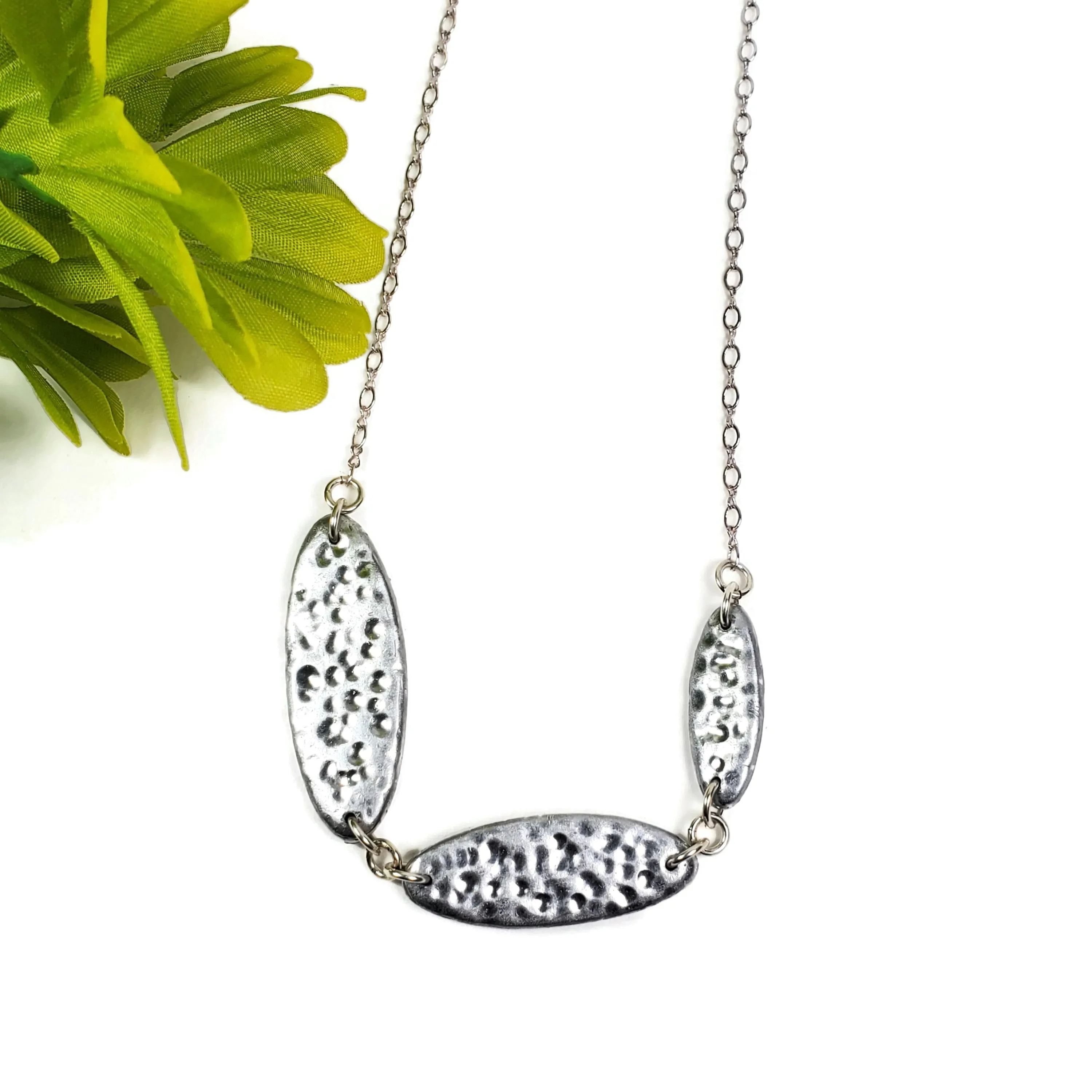 3 Piece Long Oval Link Necklace - Chrome