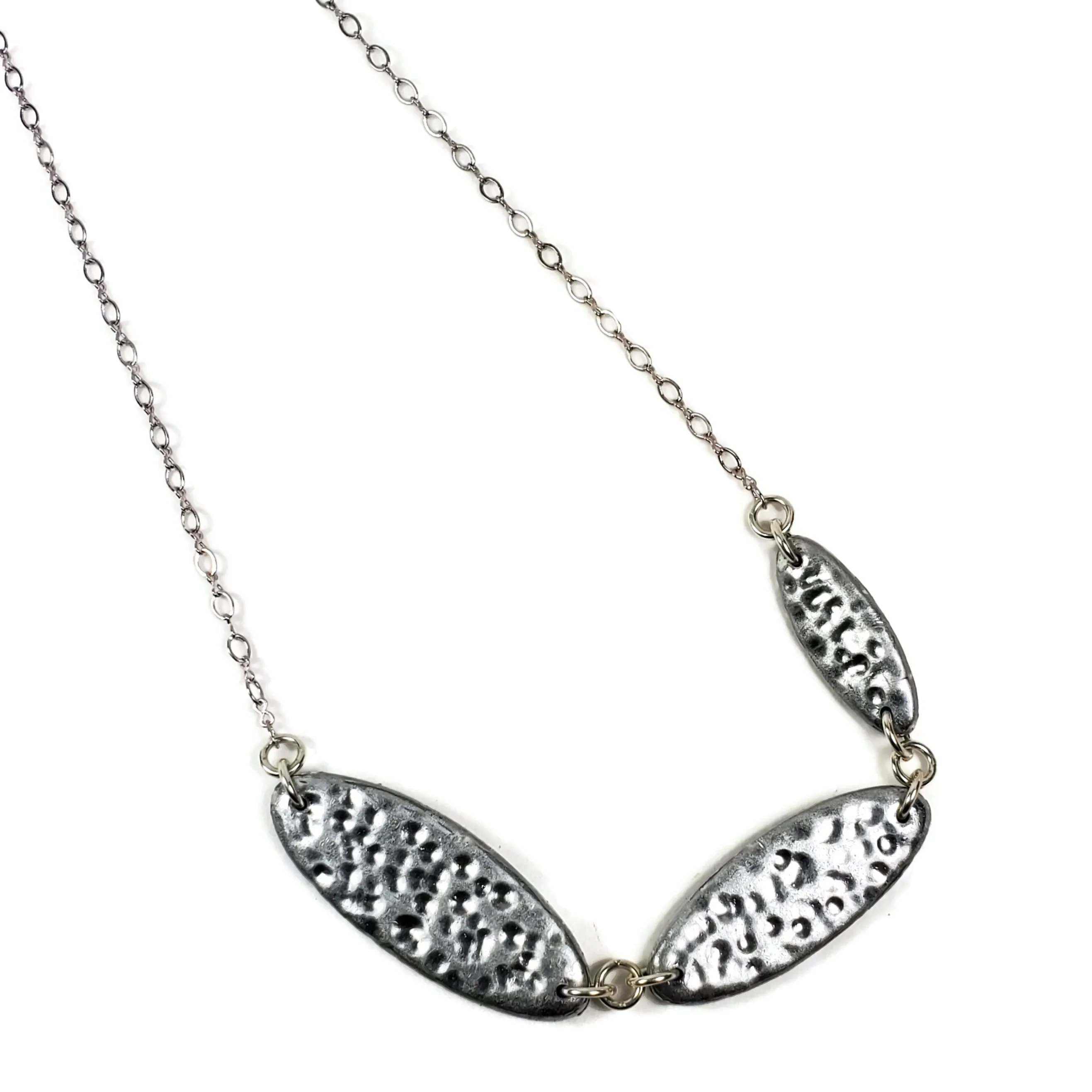 3 Piece Long Oval Link Necklace - Chrome