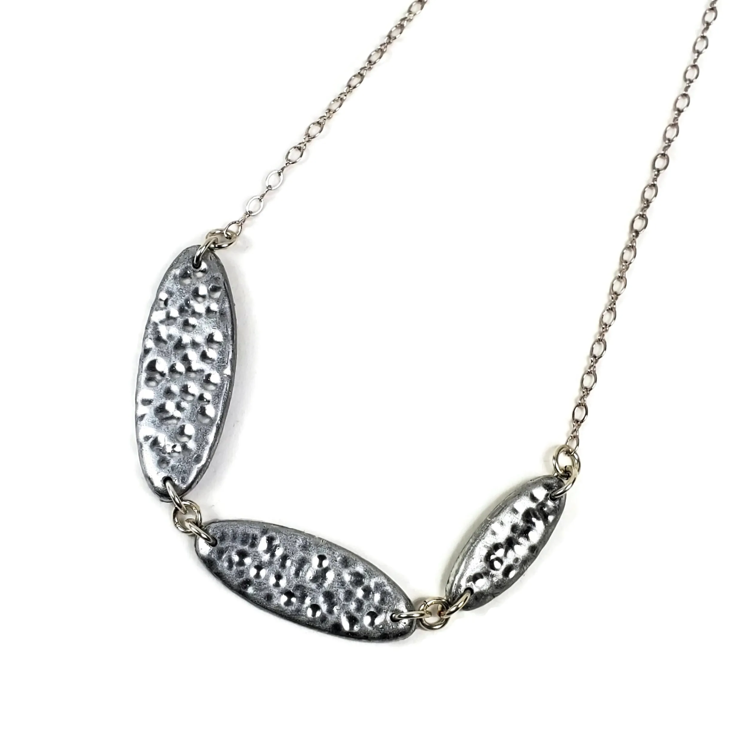3 Piece Long Oval Link Necklace - Chrome