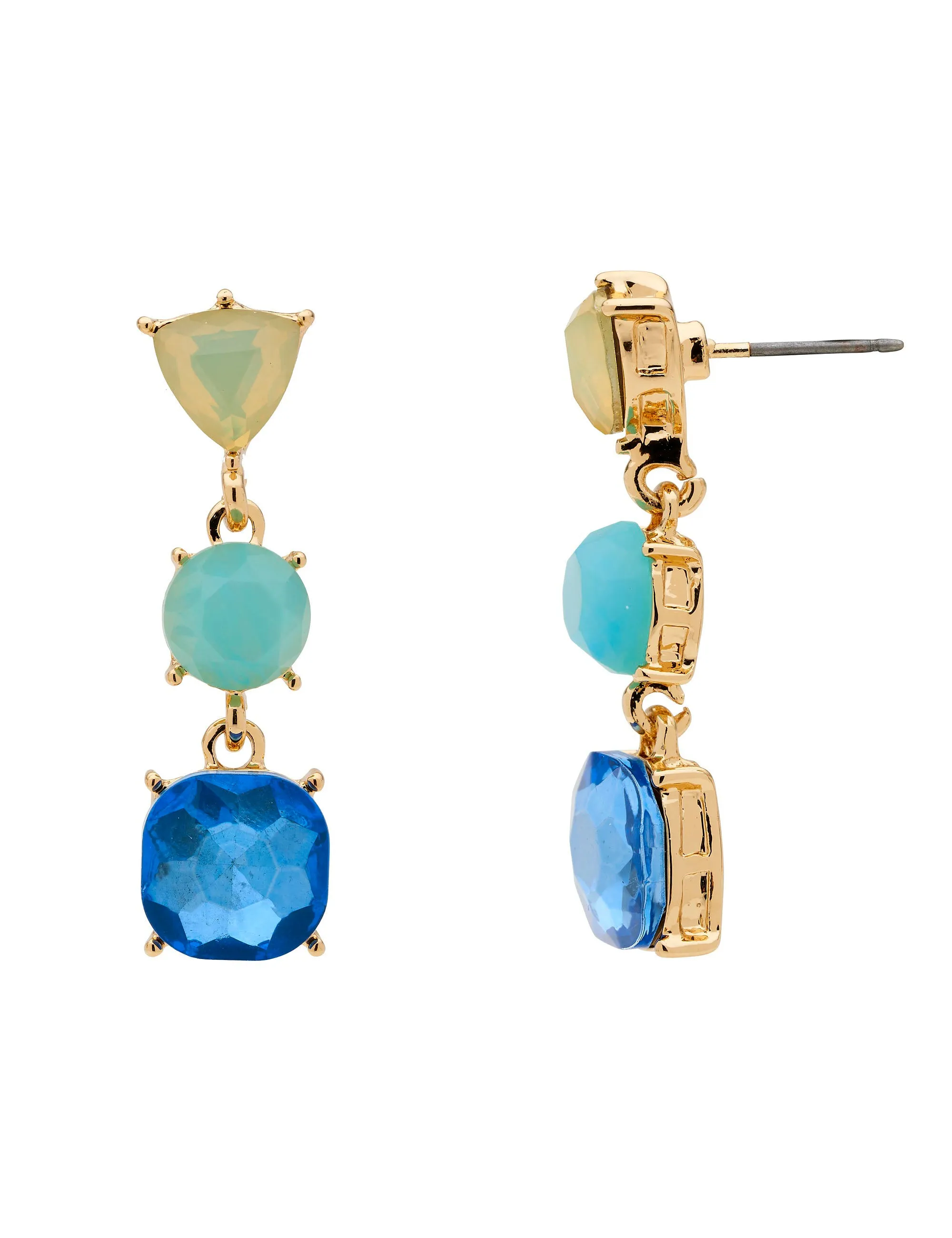 3 TONE STONE DROP EARRING