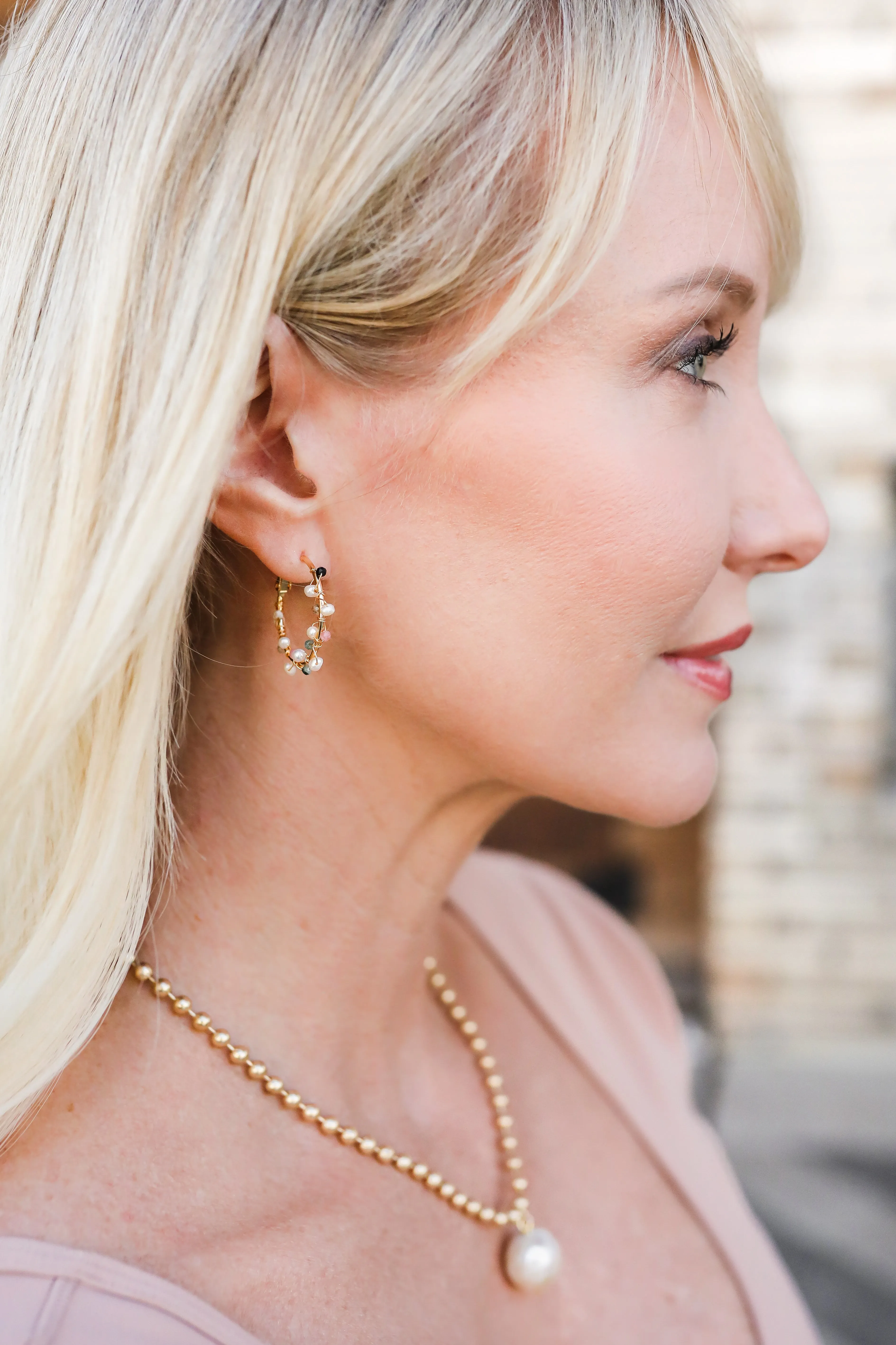 334-09-G | TOURMALINE & PEARL HOOPS ON GOLD