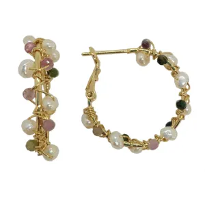 334-09-G | TOURMALINE & PEARL HOOPS ON GOLD