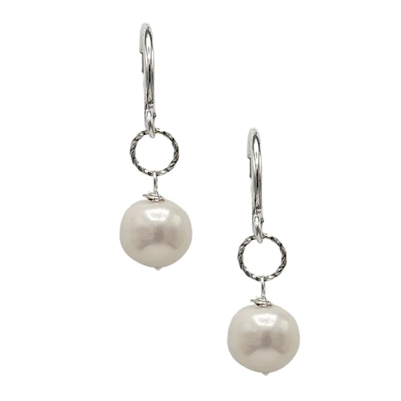 341-01-AS | POST HOOP EARRINGS w/ EDISON DROP (WHITE/ANTIQUE SILVER)