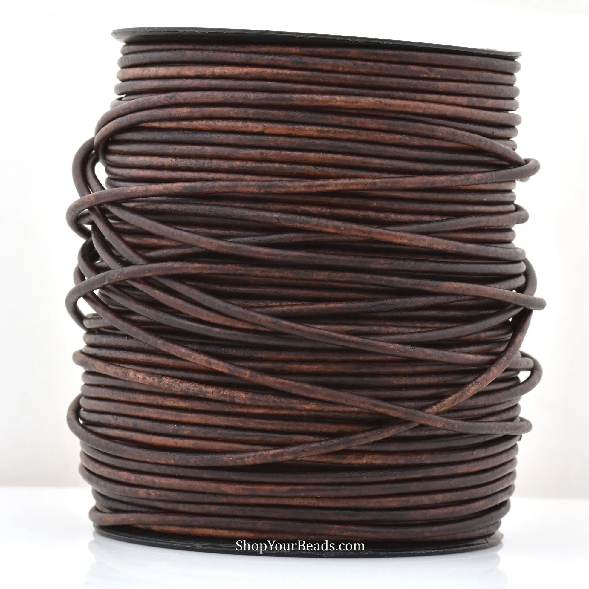 3mm Distressed Brown Leather Cord - Round - Matt Finish - Indian Leather - Wrap Bracelet Making Findings - Antique Color - Natural Dye
