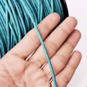 3mm Leather Cord - Vintage Turquoise Blue - Round - Matt Finish - Indian Leather - Wrap Bracelet Making Findings - Antique Color Natural Dye