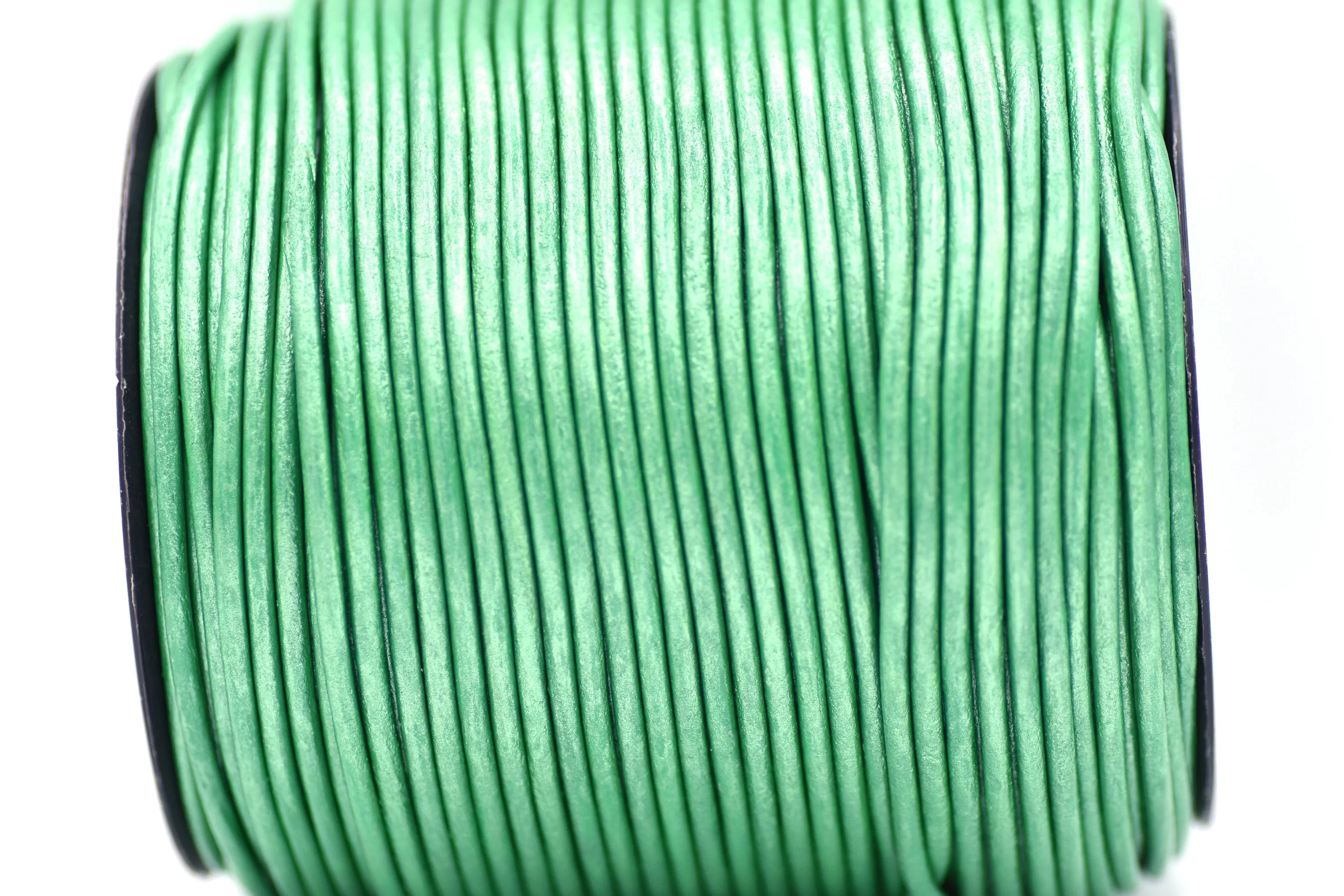 3mm Metallic Leaf Green Leather Cord - Round - Premium Quality - Indian Leather - Wrap Bracelet Making Findings Lead Free - Necklace Making