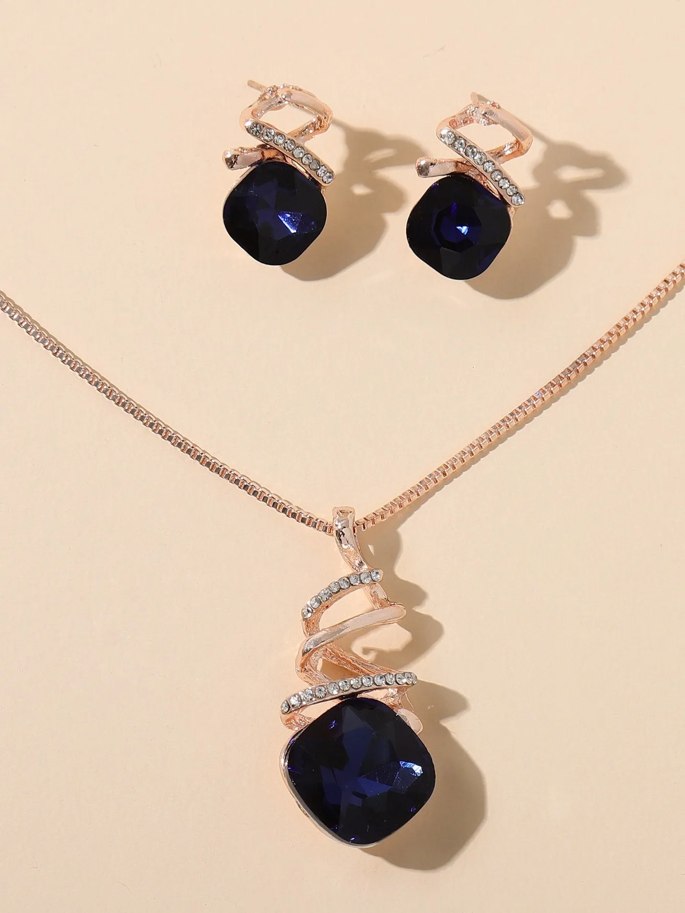 3pcs Crystal Decor Jewelry Set - Blue- FD ⚡