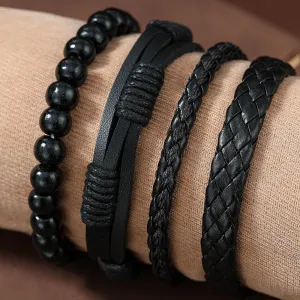 4pcs Men's Vintage Leather Braided Bracelet Set