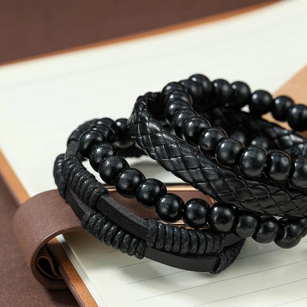 4pcs Men's Vintage Leather Braided Bracelet Set