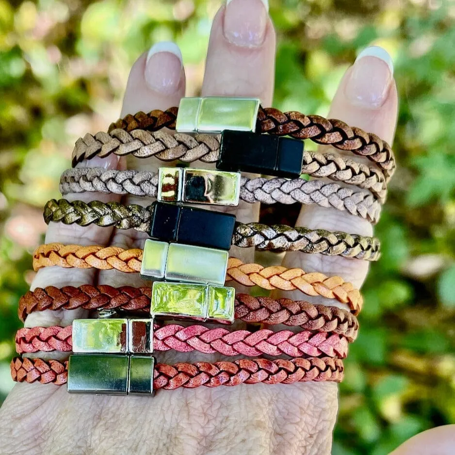 5mm FLAT Braided Leather Bracelets | SET B | 8 colors | Magnetic Closure | Unisex