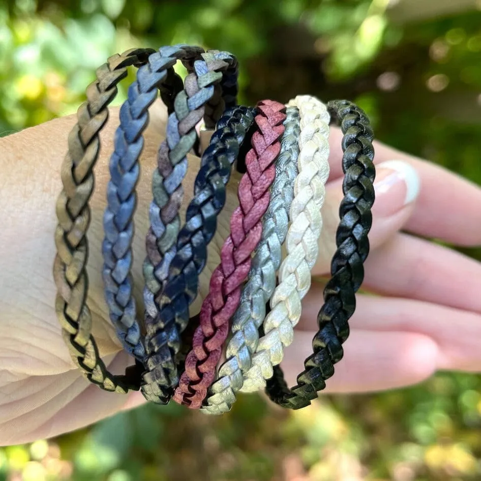 5mm FLAT Braided Leather Bracelets | SET B | 8 colors | Magnetic Closure | Unisex