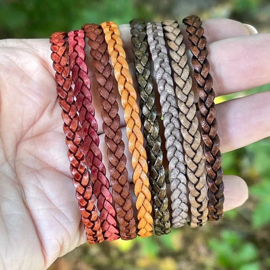 5mm FLAT Braided Leather Bracelets | SET B | 8 colors | Magnetic Closure | Unisex