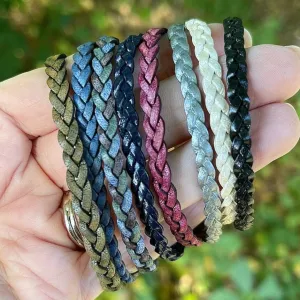 5mm FLAT Braided Leather Bracelets | SET B | 8 colors | Magnetic Closure | Unisex