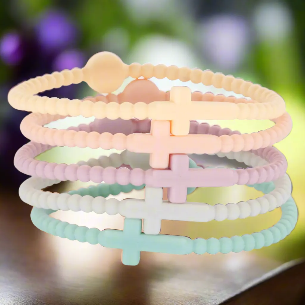 5Pcs Colorful Cross Silicone Bracelets - Christian Faith Jewelry for Men and Women Inspiration