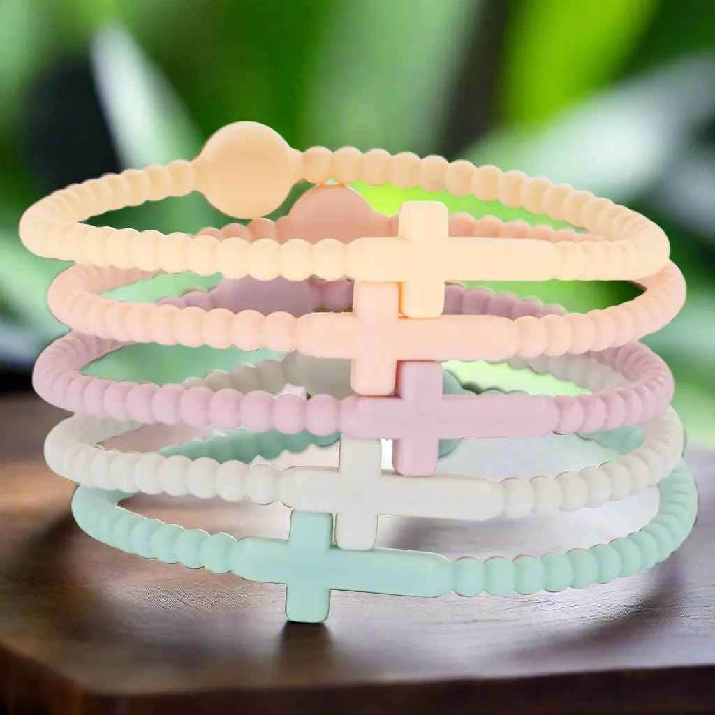 5Pcs Colorful Cross Silicone Bracelets - Christian Faith Jewelry for Men and Women Inspiration