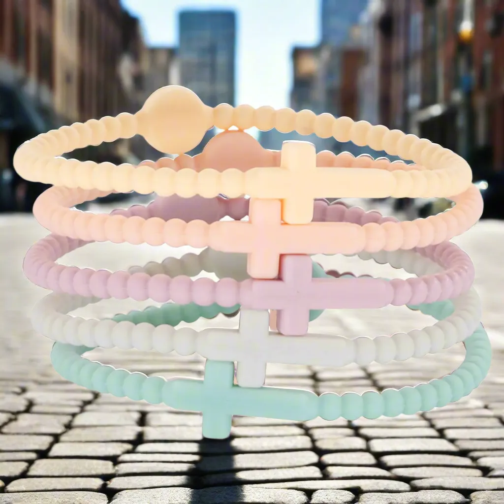 5Pcs Colorful Cross Silicone Bracelets - Christian Faith Jewelry for Men and Women Inspiration