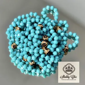 60" Crystal Necklace - Blue Turquoise and Leopard