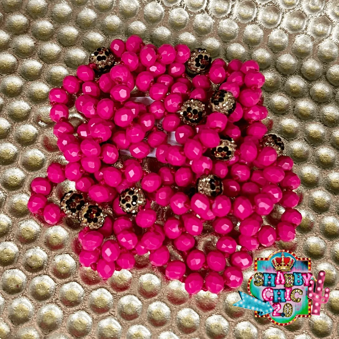60" Crystal Necklace - Hot Pink and Leopard
