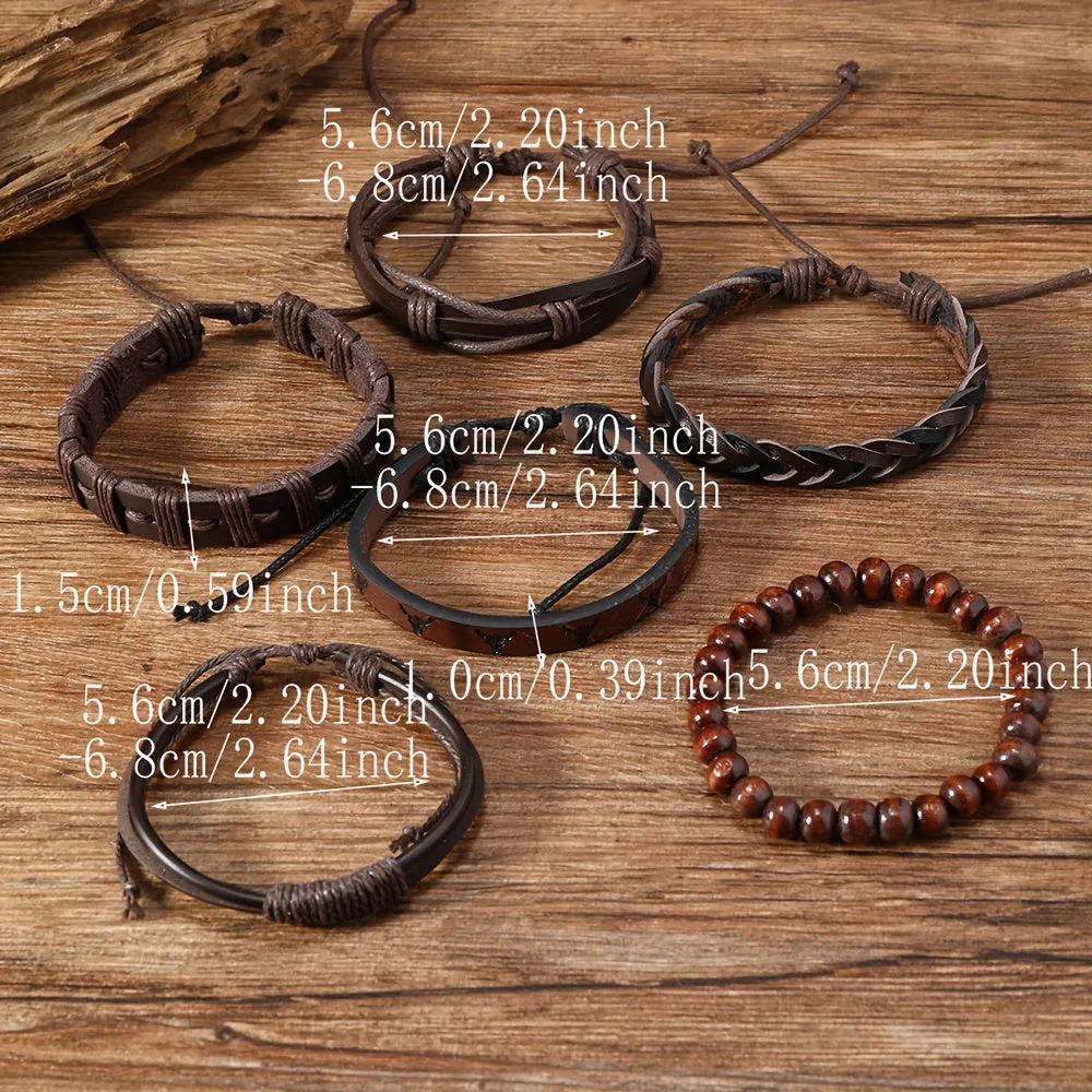 6pcs Western Style Cow Head PU Leather Men's Bracelet DIY
