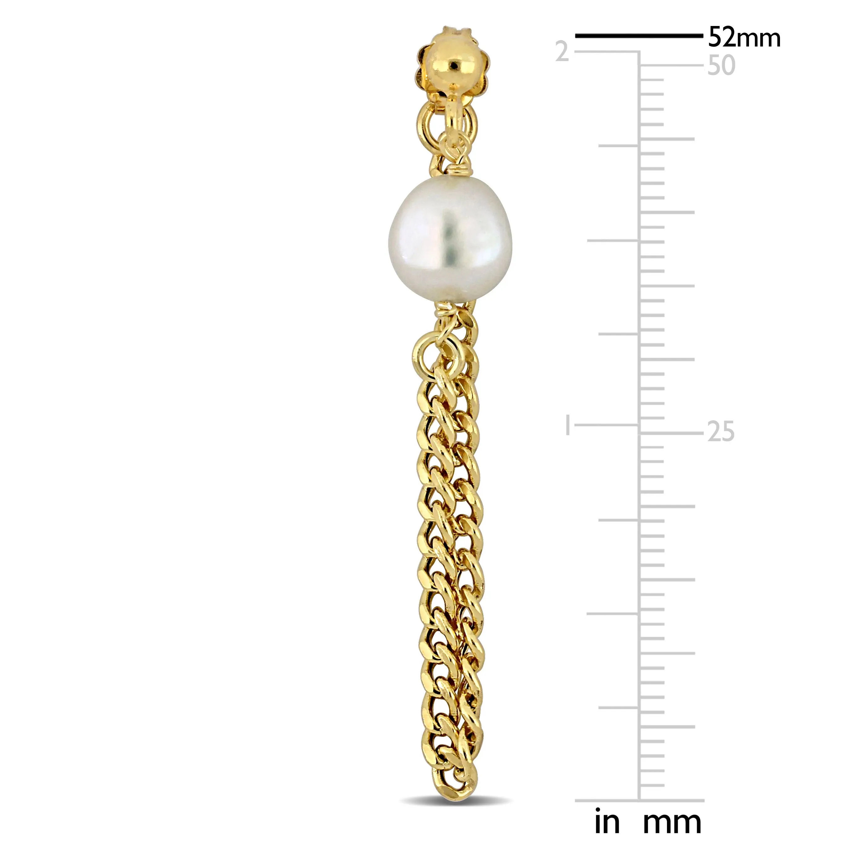 8-8.5 mm Cultured Freshwater Pearl Earring With Curb Chain In Yellow Gold Plated Sterling SIlver