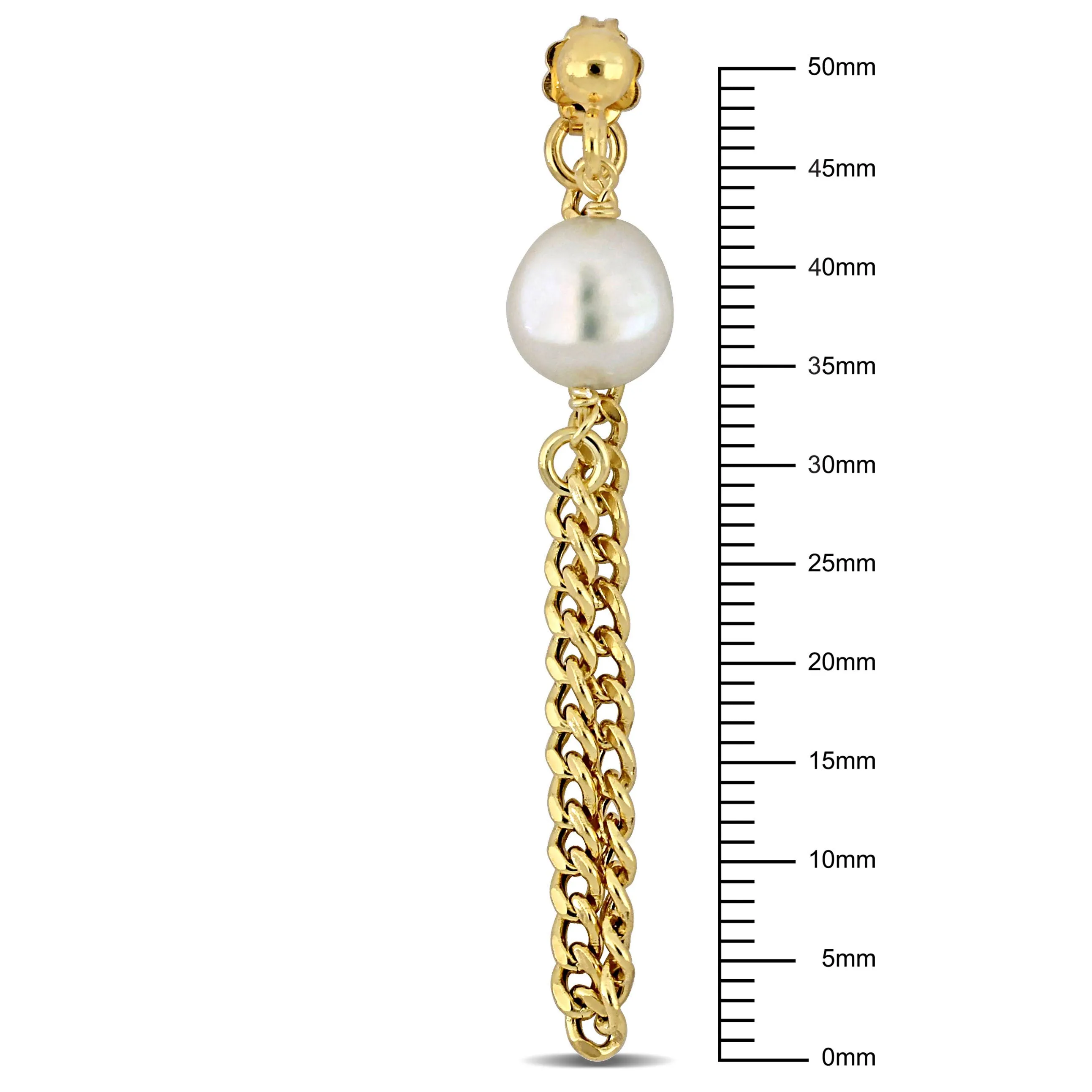8-8.5 mm Cultured Freshwater Pearl Earring With Curb Chain In Yellow Gold Plated Sterling SIlver