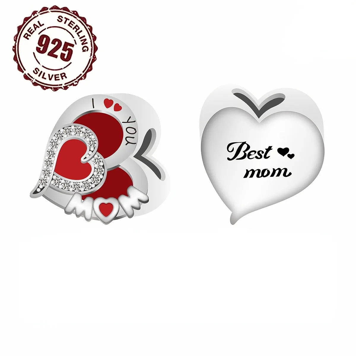 925 Silver Mother Heart Charm for DIY Jewelry Making