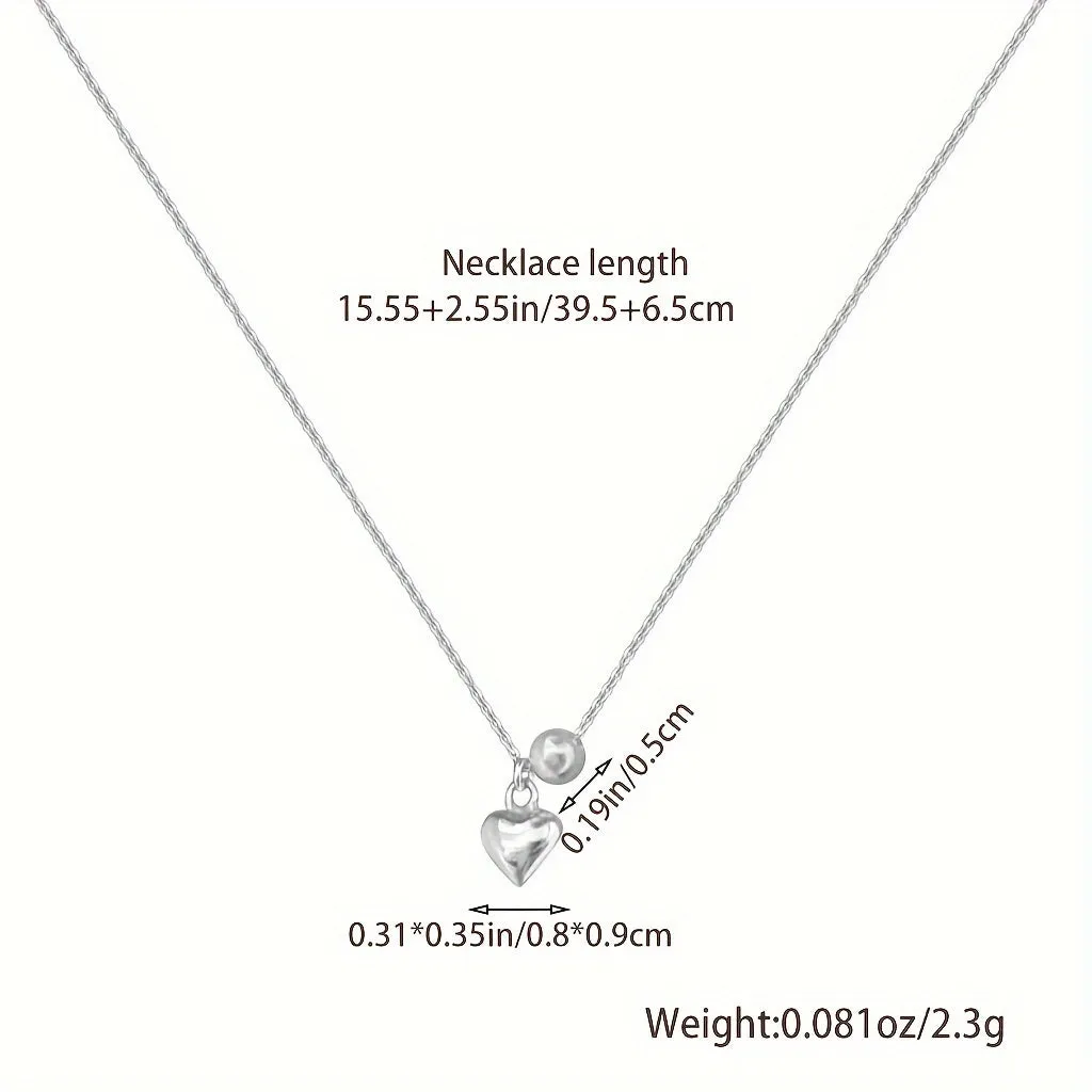 925 Silver Vintage Pearl Love Necklace Heart Pendant