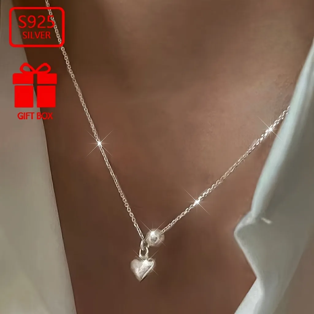 925 Silver Vintage Pearl Love Necklace Heart Pendant
