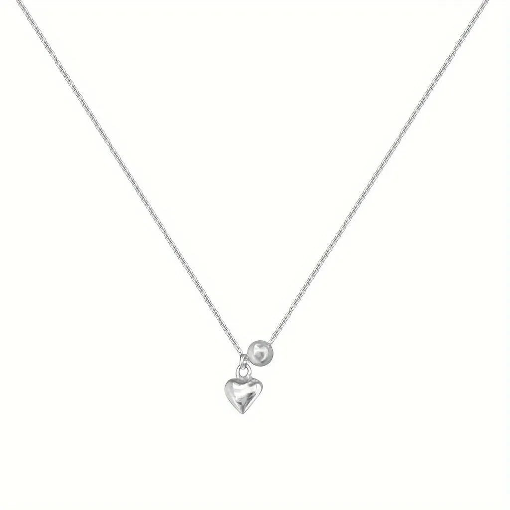 925 Silver Vintage Pearl Love Necklace Heart Pendant