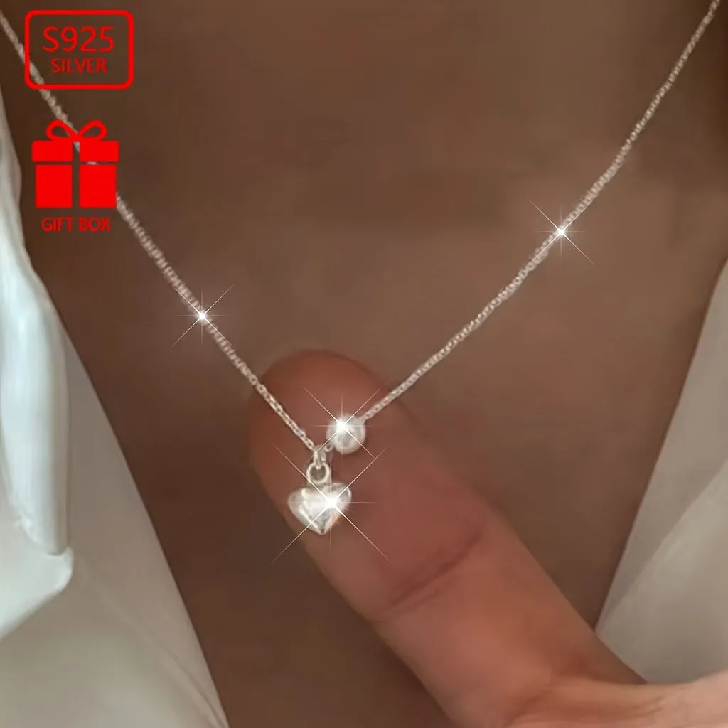 925 Silver Vintage Pearl Love Necklace Heart Pendant