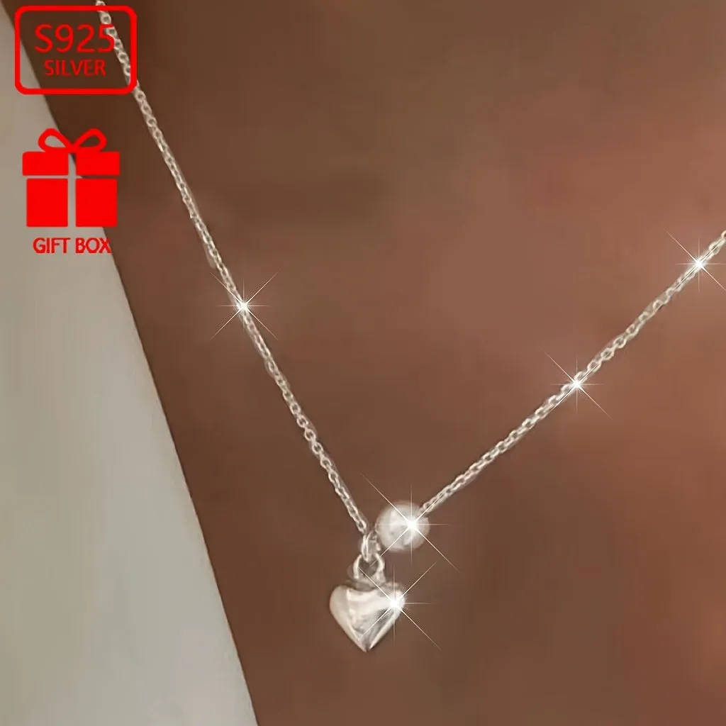 925 Silver Vintage Pearl Love Necklace Heart Pendant