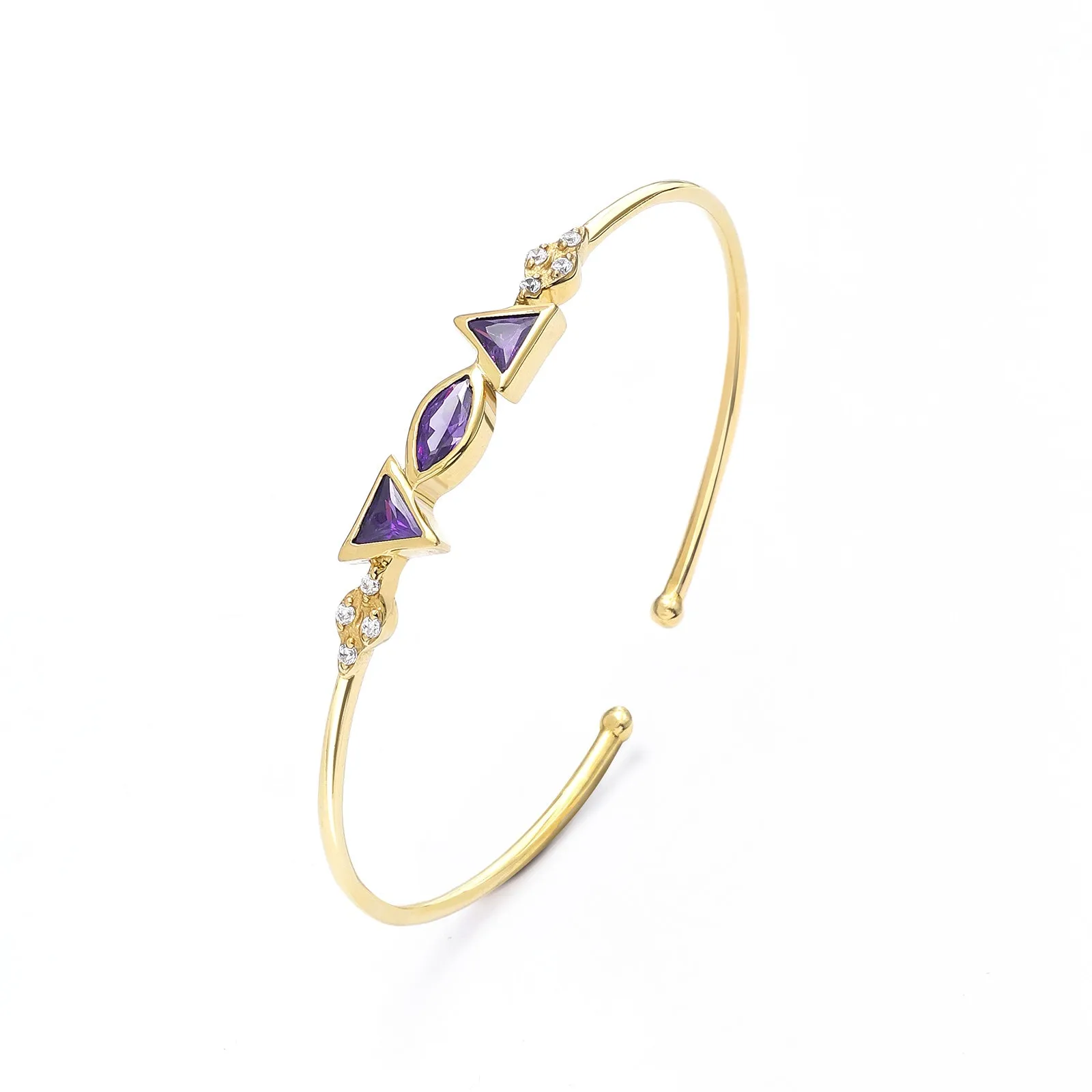 925 Sterling Silver Bracelet for Women with Triangular Amethyst Stone