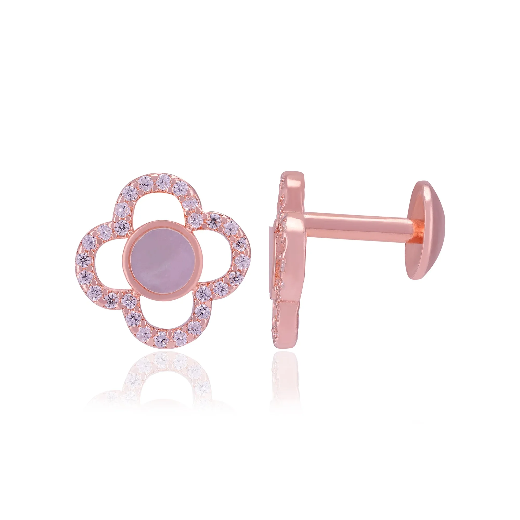 925 Sterling Silver Clover Pearl Centre Earrings For Women