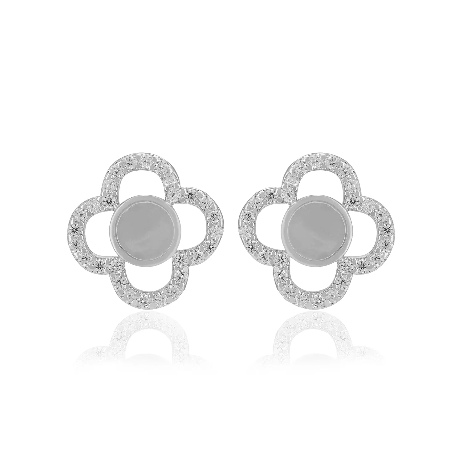 925 Sterling Silver Clover Pearl Centre Earrings For Women