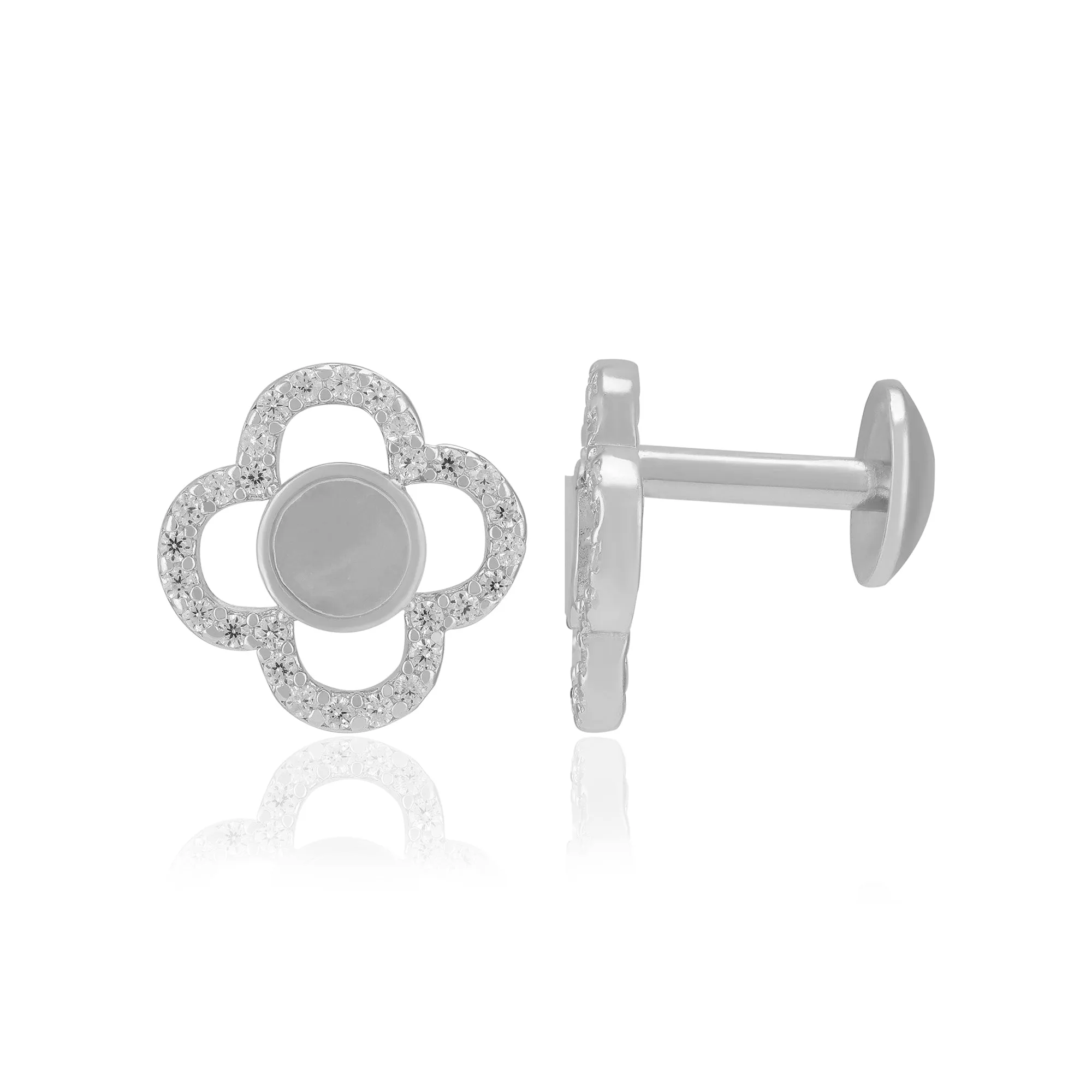 925 Sterling Silver Clover Pearl Centre Earrings For Women