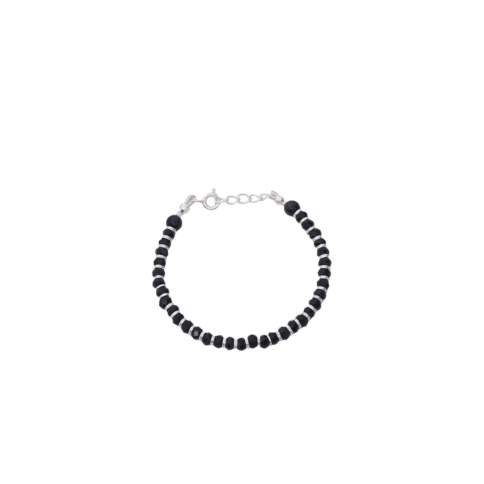 925 Sterling Silver Shiny Silver & Black Beads Bracelet for Women