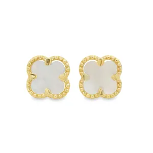 9ct Yellow Gold Mother of Pearl Clover Style Stud Earrings GEAR307
