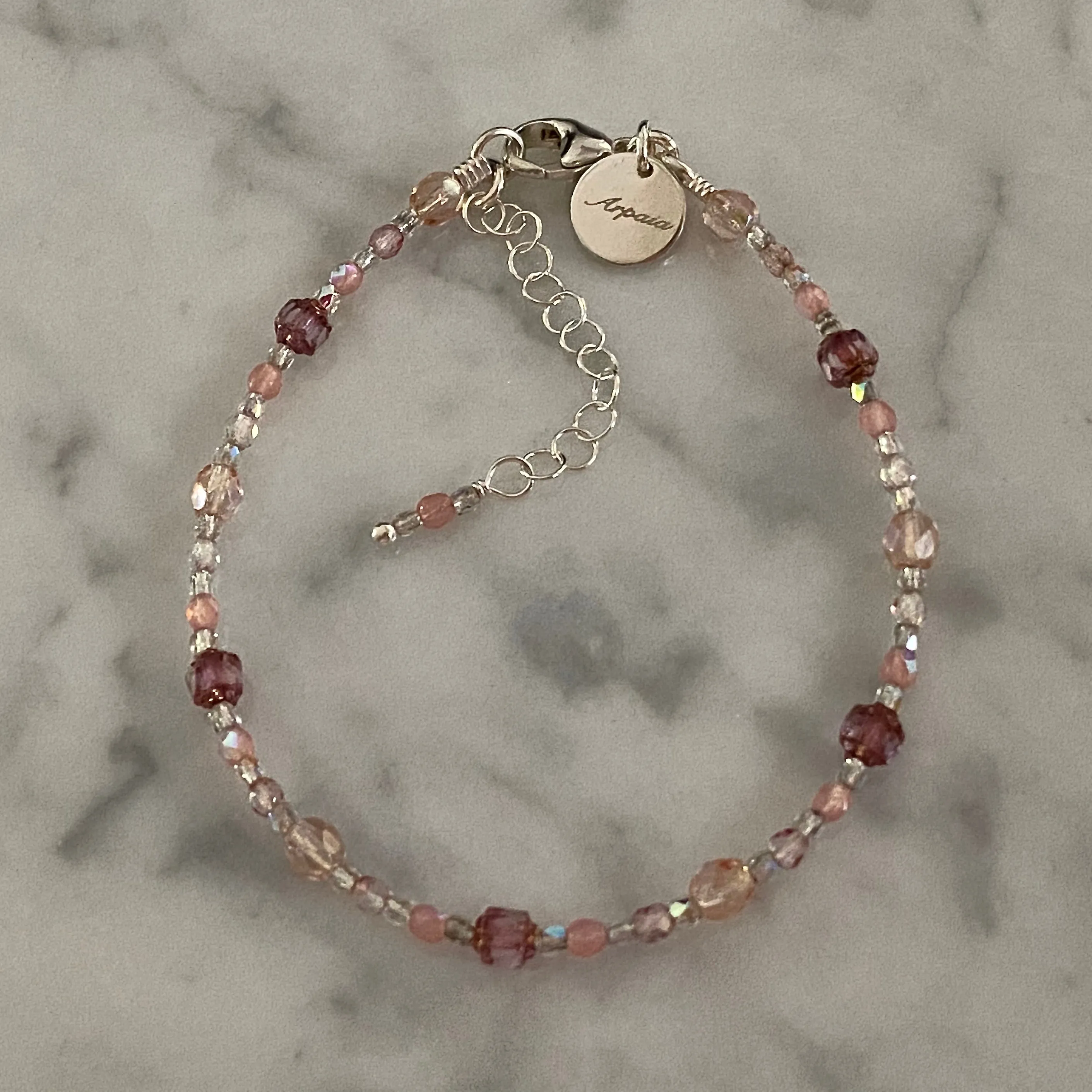 Adjustable "Desert Bloom" Brilliant Lights Glass Collection Strung Bracelet by Arpaia in Sterling Silver with Czech Glass
