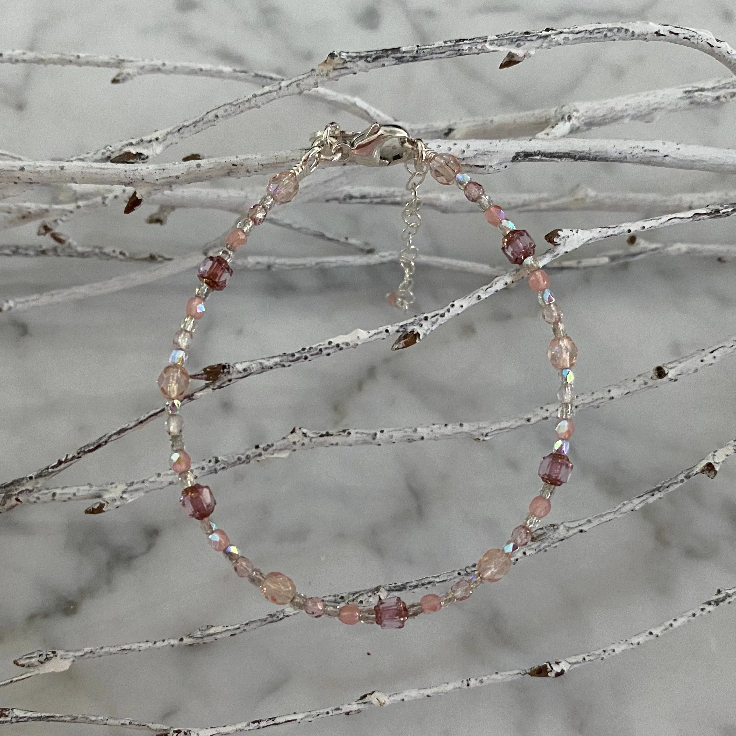 Adjustable "Desert Bloom" Brilliant Lights Glass Collection Strung Bracelet by Arpaia in Sterling Silver with Czech Glass