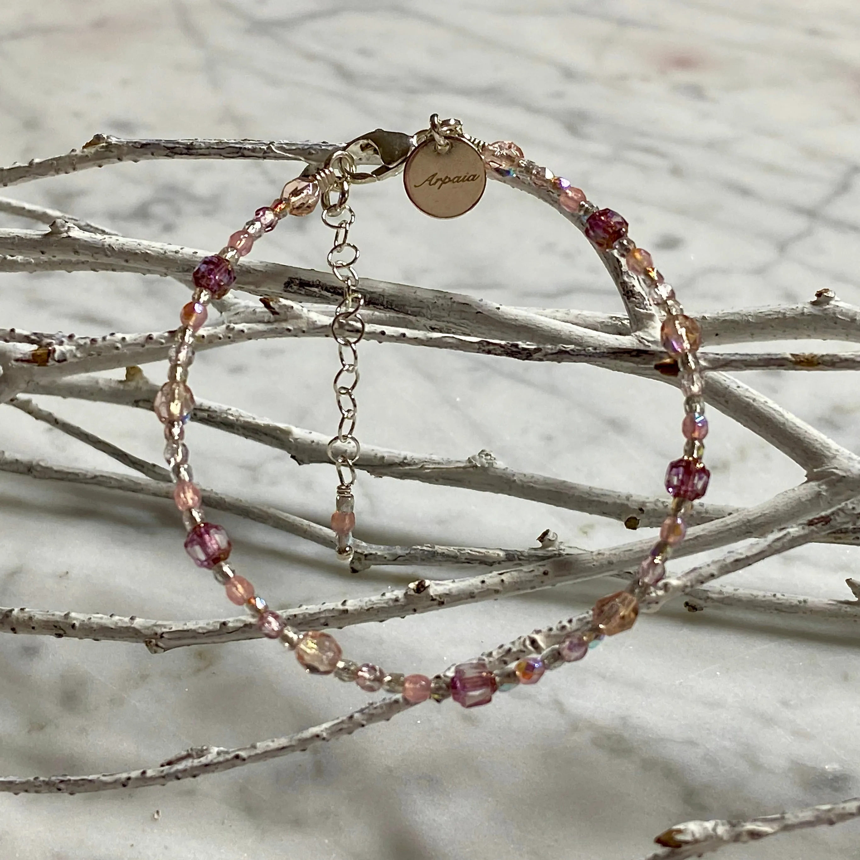 Adjustable "Desert Bloom" Brilliant Lights Glass Collection Strung Bracelet by Arpaia in Sterling Silver with Czech Glass
