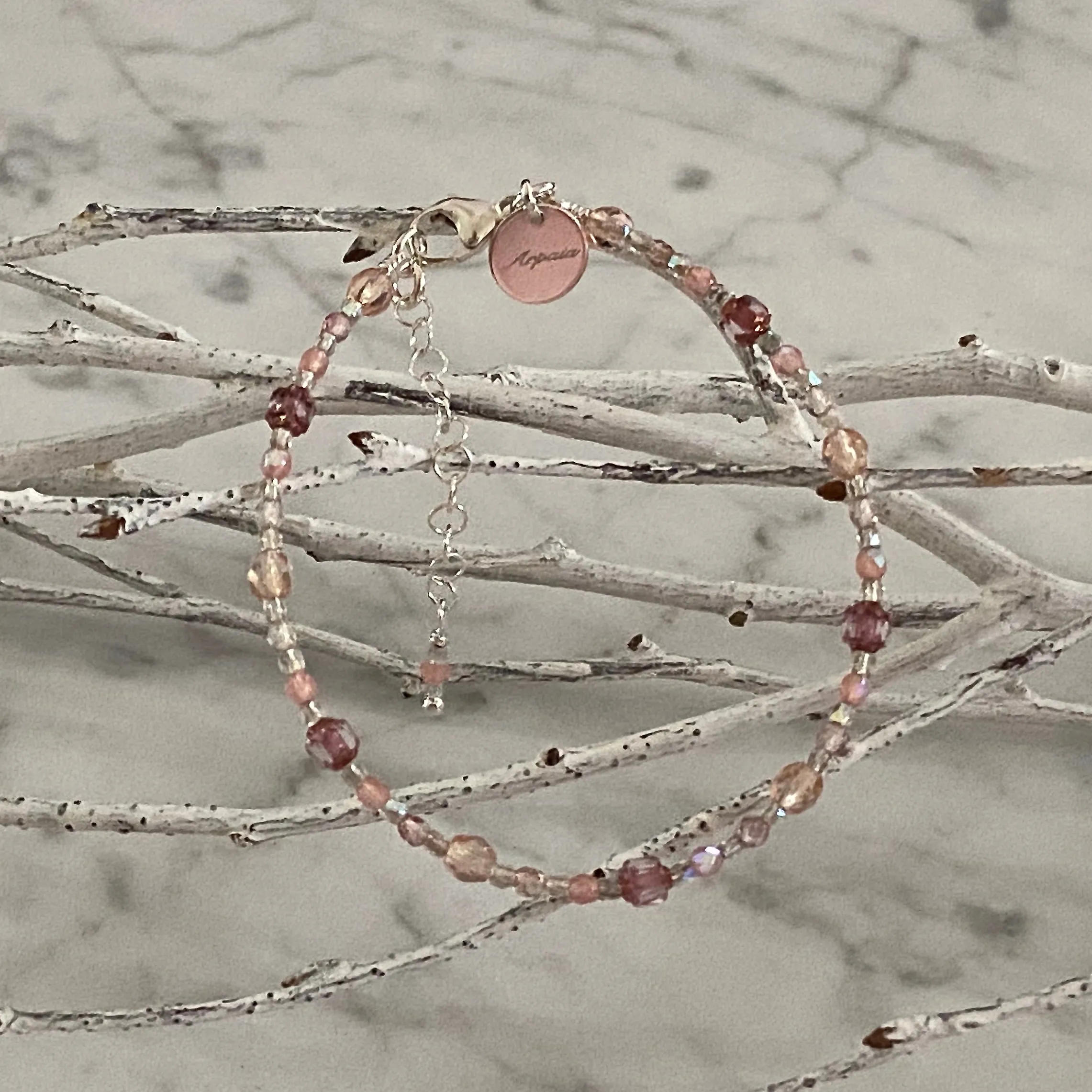 Adjustable "Desert Bloom" Brilliant Lights Glass Collection Strung Bracelet by Arpaia in Sterling Silver with Czech Glass