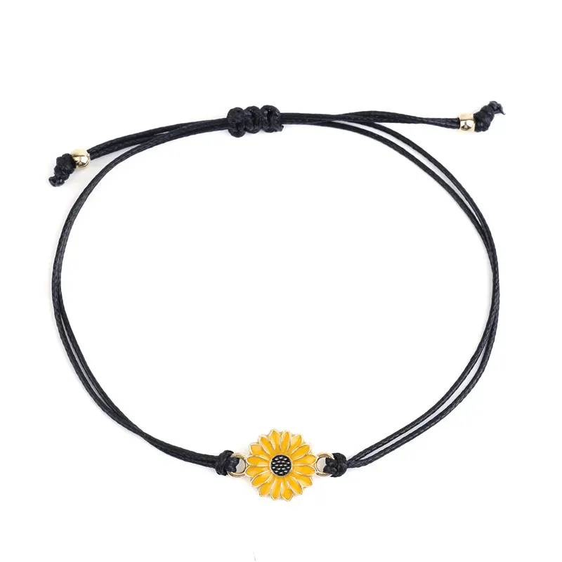 Adjustable Sunflower Wish Bracelet / Friendship Bracelet -Black