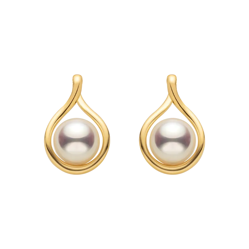 Akoya Pearl 18K Gold Teardrop Studs Earrings